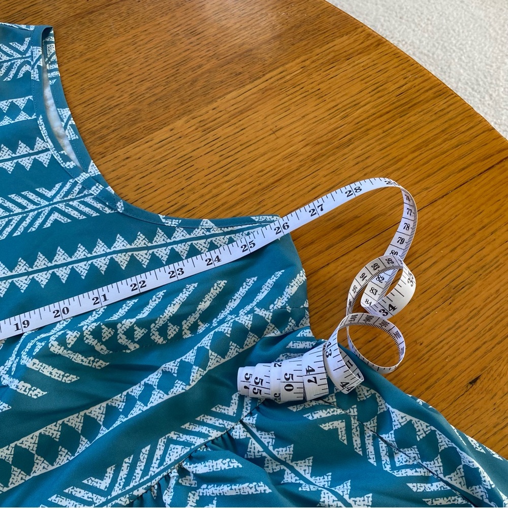 Size 3X Bloomchic Sleeveless Teal Patterned V-Neck Summer Dress - Picture 8 of 8